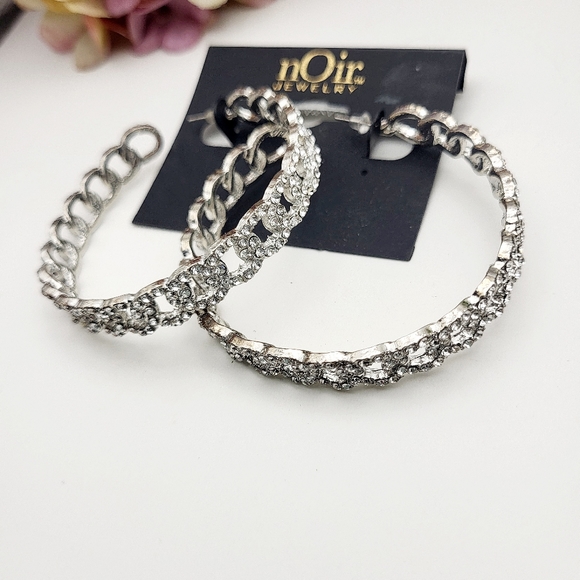 NWT nOir Jewelry large silver plated hoops inlaid rhinestones post earrings $128 - Picture 5 of 14